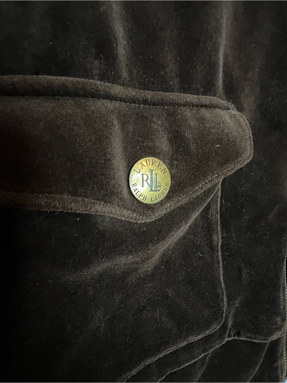 Lauren Ralph Lauren Brown Velour Jacket XL Gold RL Buttons Full Zip - Picture 7 of 7